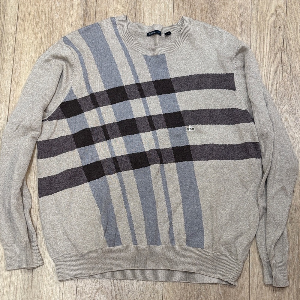 Van Heusen Men's Beige and Blue Striped Sweater